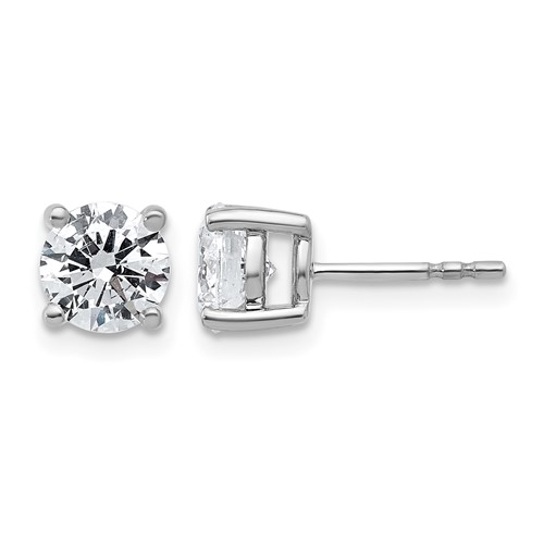 True Origin 14K White Gold 2 Carat Lab Grown Diamond VS+ F+ Round Four Prong Heavy Weight Complete Stud Earrings