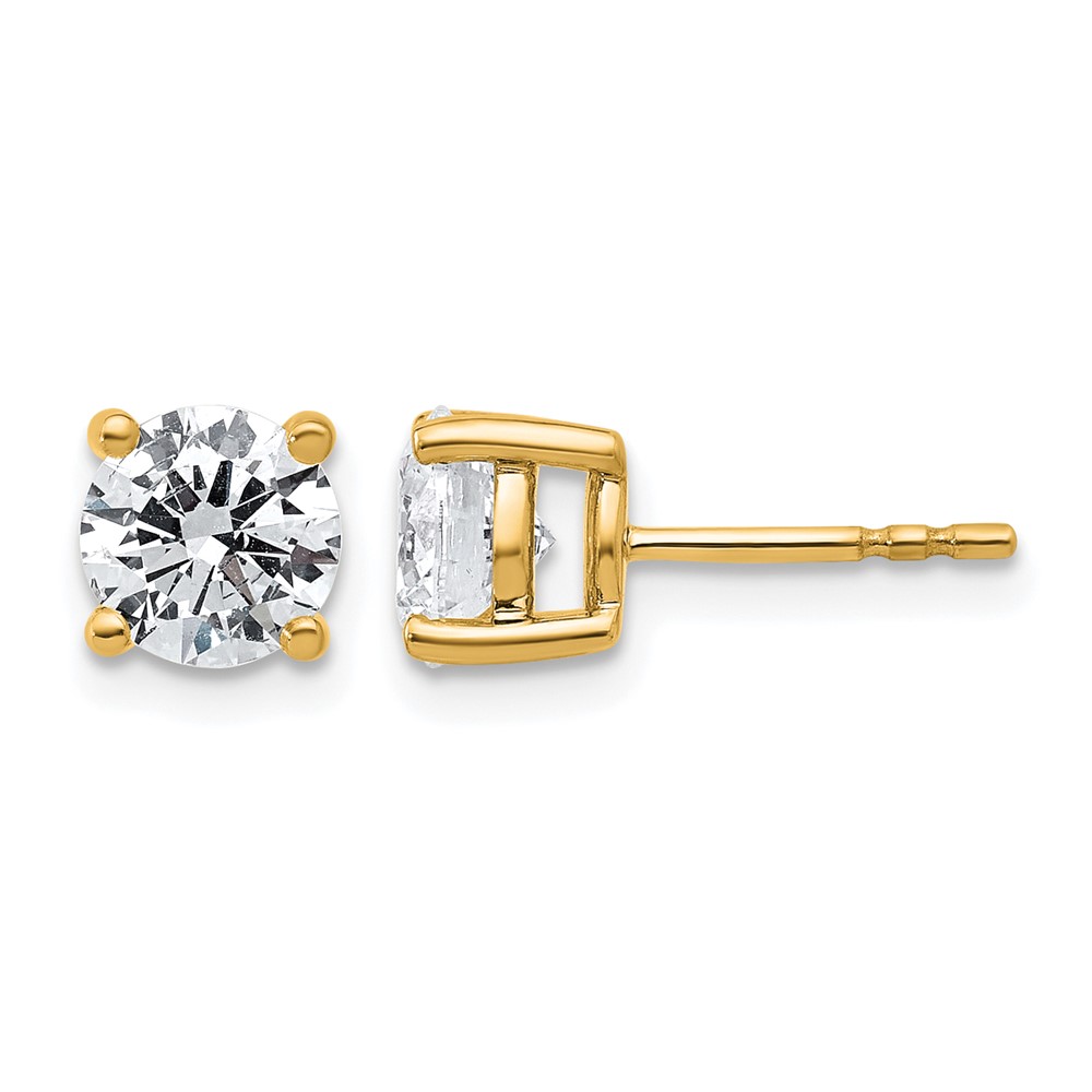 True Origin 14K Yellow Gold 2 Carat Lab Grown Diamond VS+ F+ Round Four Prong Heavy Weight Complete Stud Earrings
