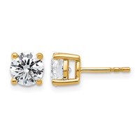True Origin 14K Yellow Gold 2 Carat Lab Grown Diamond VS+ F+ Round Four Prong Heavy Weight Complete Stud Earrings view 1