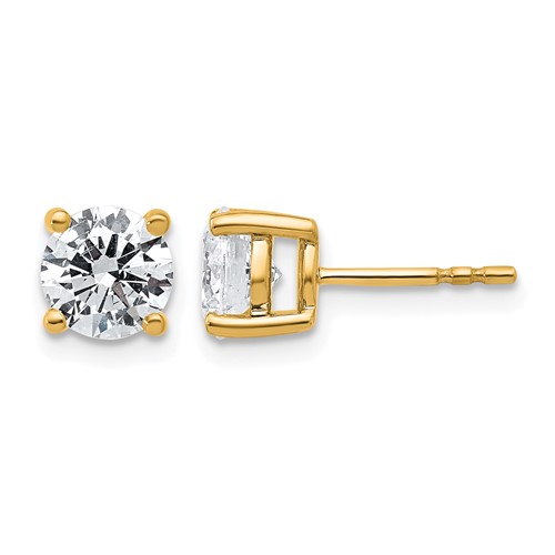 True Origin 14K Yellow Gold 2 Carat Lab Grown Diamond VS+ F+ Round Four Prong Heavy Weight Complete Stud Earrings