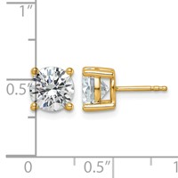 True Origin 14K Yellow Gold 3 Carat Lab Grown Diamond VS+ F+ Round Four Prong Heavy Weight Complete Stud Earrings view 4