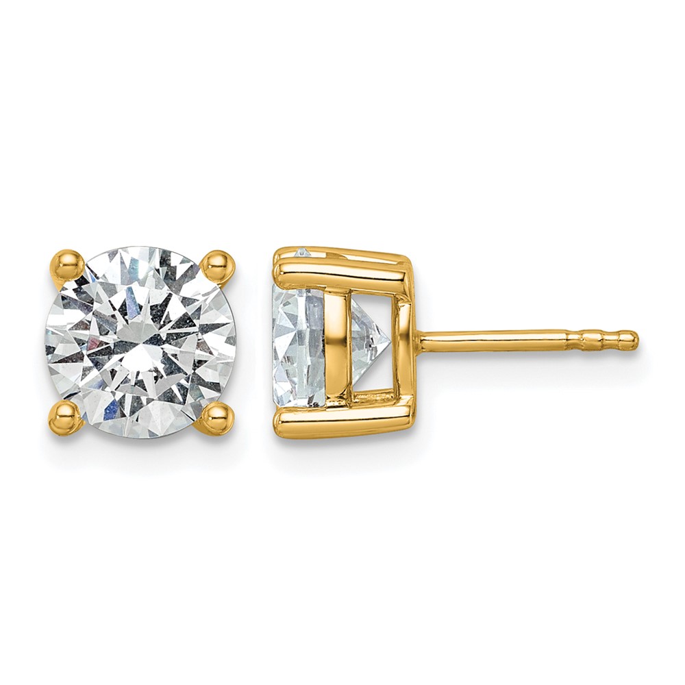 True Origin 14K Yellow Gold 3 Carat Lab Grown Diamond VS+ F+ Round Four Prong Heavy Weight Complete Stud Earrings