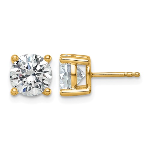 True Origin 14K Yellow Gold 3 Carat Lab Grown Diamond VS+ F+ Round Four Prong Heavy Weight Complete Stud Earrings
