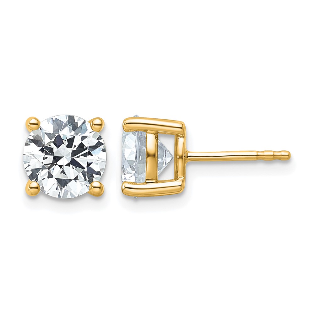 True Origin 14K Yellow Gold 4 Carat Lab Grown Diamond VS+ F+ Round Four Prong Heavy Weight Complete Stud Earrings