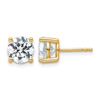 True Origin 14K Yellow Gold 4 Carat Lab Grown Diamond VS+ F+ Round Four Prong Heavy Weight Complete Stud Earrings view 1