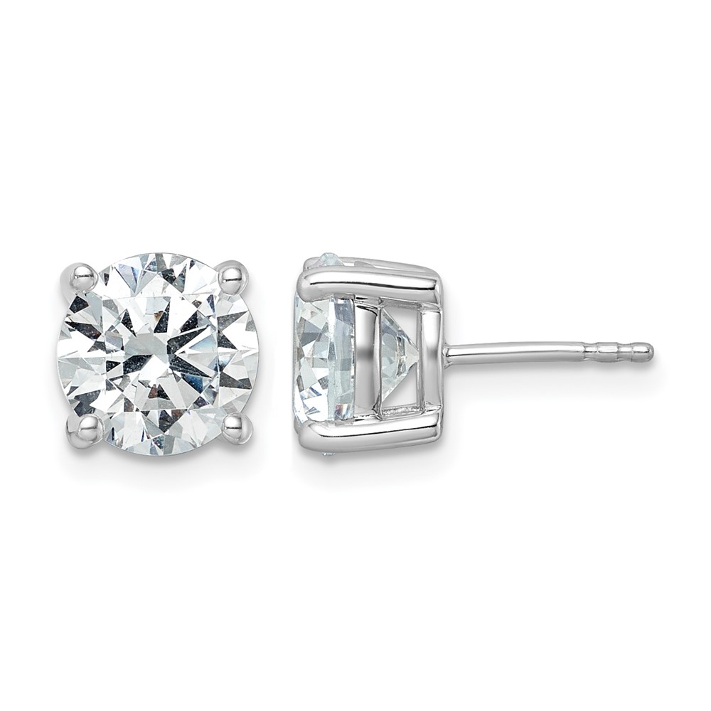 True Origin 14K White Gold 5 Carat Lab Grown Diamond VS+ F+ Round Four Prong Heavy Weight Complete Stud Earrings