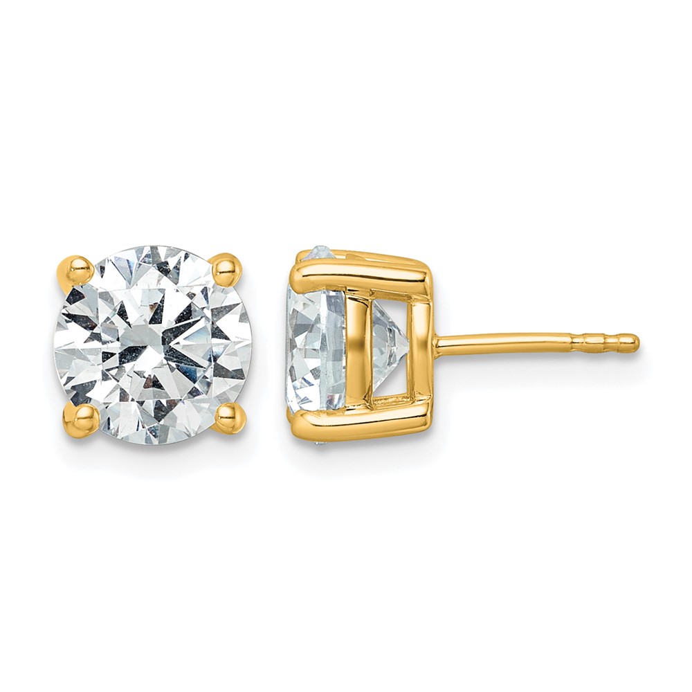 True Origin 14K Yellow Gold 5 Carat Lab Grown Diamond VS+ F+ Round Four Prong Heavy Weight Complete Stud Earrings
