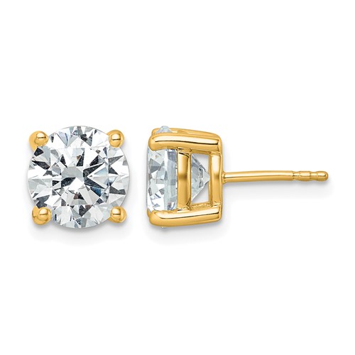 True Origin 14K Yellow Gold 5 Carat Lab Grown Diamond VS+ F+ Round Four Prong Heavy Weight Complete Stud Earrings