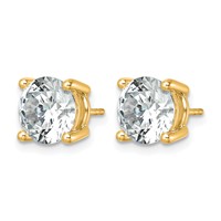 True Origin 14K Yellow Gold 6 Carat Lab Grown Diamond VS+ F+ Round Four Prong Heavy Weight Complete Stud Earrings view 2