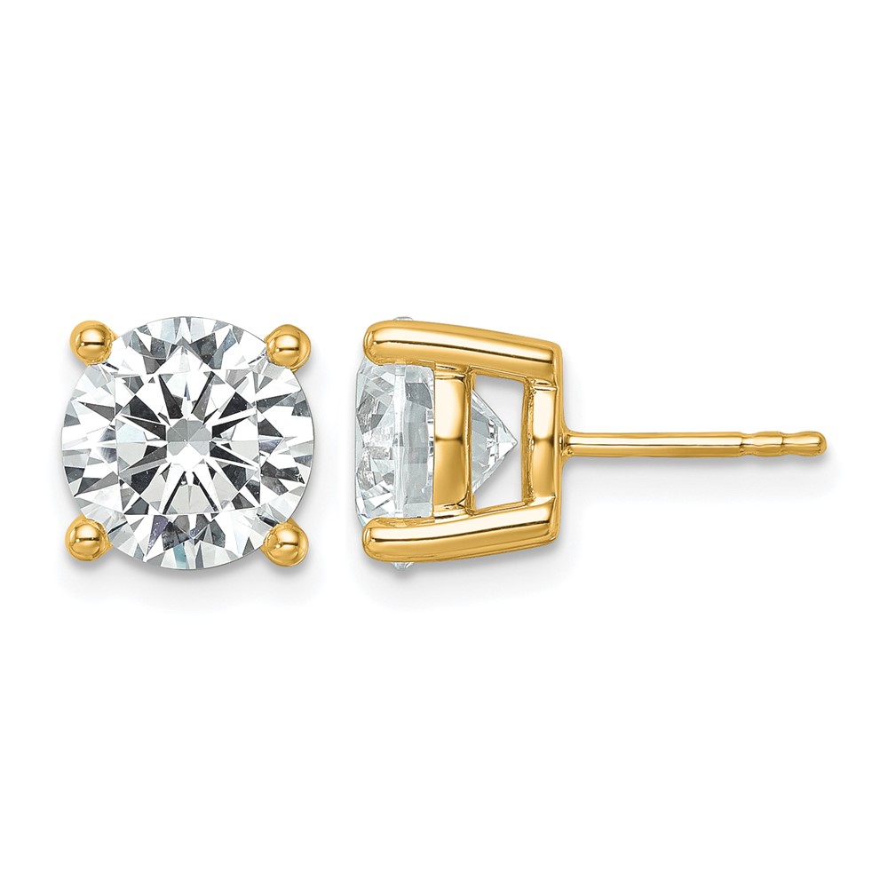 True Origin 14K Yellow Gold 6 Carat Lab Grown Diamond VS+ F+ Round Four Prong Heavy Weight Complete Stud Earrings