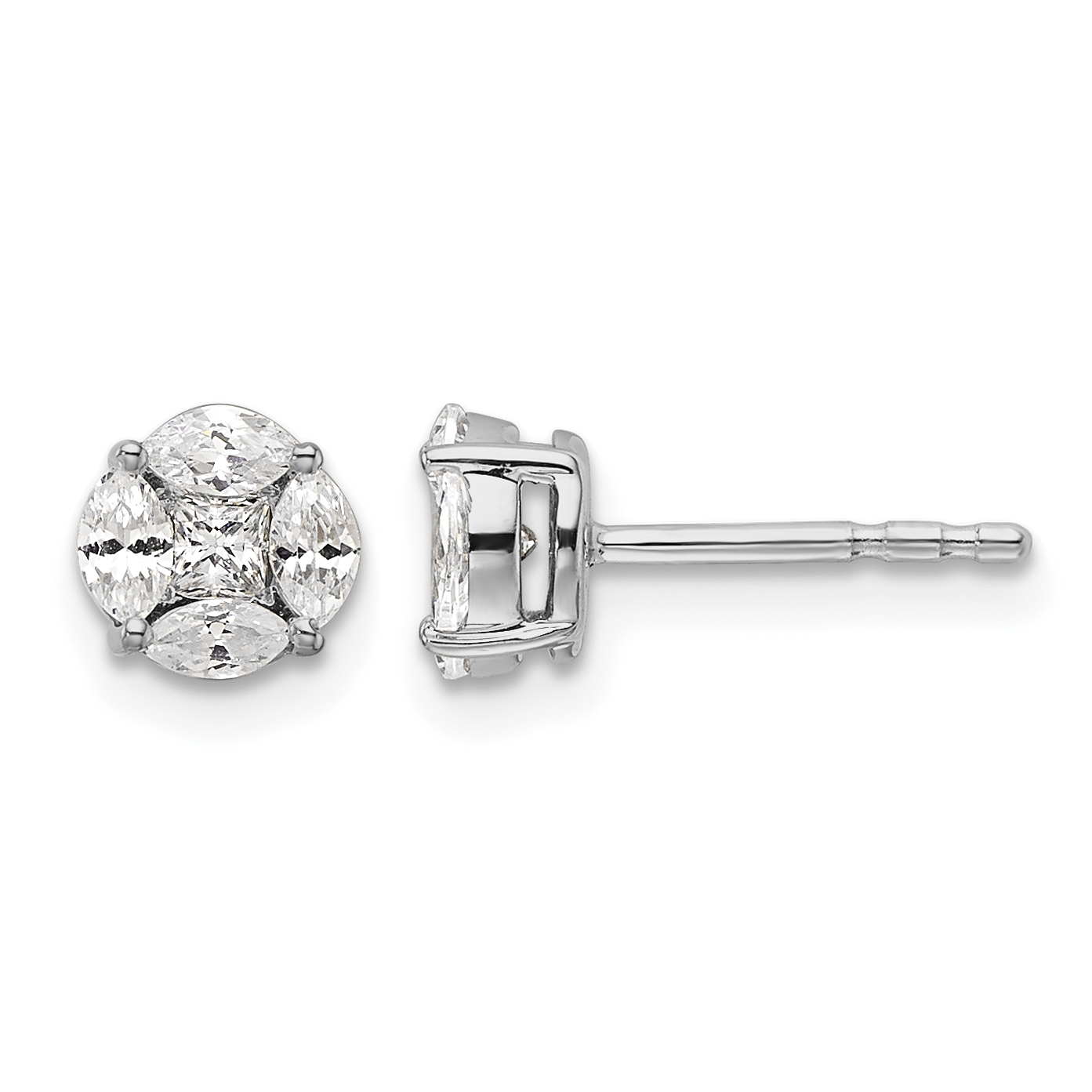 14k White Gold 1/2 carat Lab Grown Diamond VS/SI+ G+ Complete Round and Marquise Halo Post Earrings (EM10163-051-WLG)