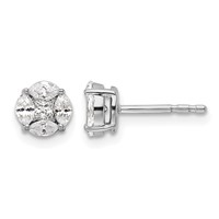 14K White Gold 0.50 Carat Lab Grown Diamond VS SI+ G+ Complete Round and Marquise Halo Post Earrings view 1