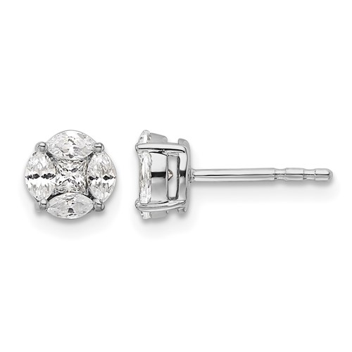 14K White Gold 0.50 Carat Lab Grown Diamond VS SI+ G+ Complete Round and Marquise Halo Post Earrings