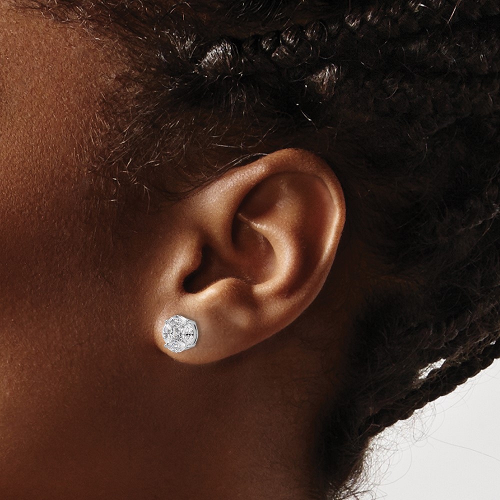 14k White Gold 1 carat Lab Grown Diamond VS/SI+ G+ Complete Round and Marquise Halo Post Earrings (EM10163-099-WLG)