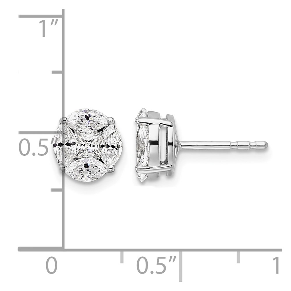 14k White Gold 1 carat Lab Grown Diamond VS/SI+ G+ Complete Round and Marquise Halo Post Earrings (EM10163-099-WLG)
