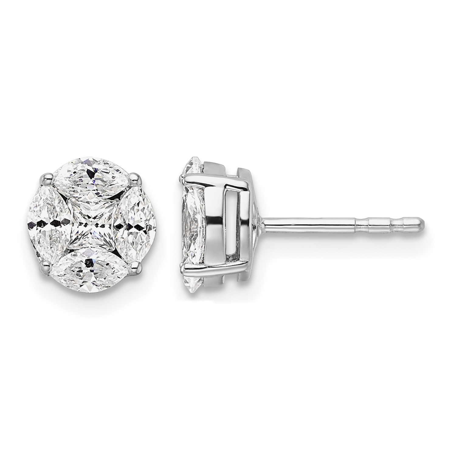 14k White Gold 1 carat Lab Grown Diamond VS/SI+ G+ Complete Round and Marquise Halo Post Earrings (EM10163-099-WLG)