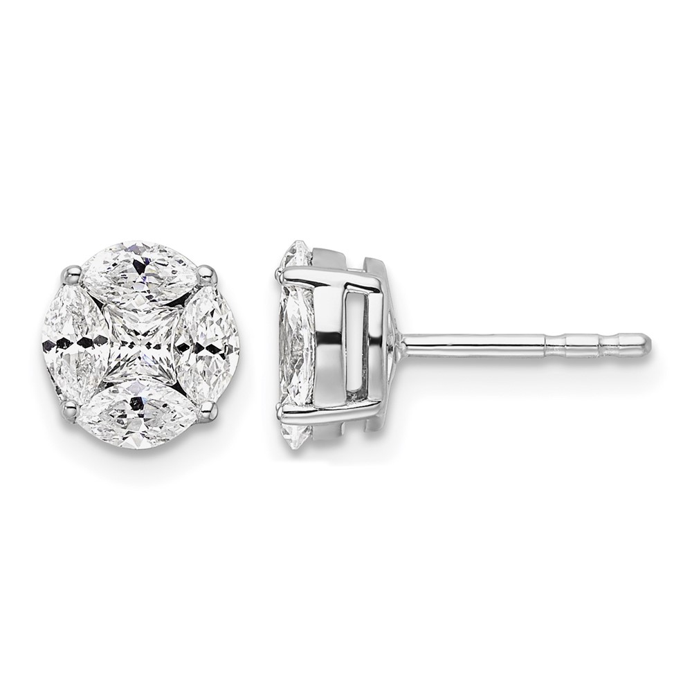 14k White Gold 1 carat Lab Grown Diamond VS/SI+ G+ Complete Round and Marquise Halo Post Earrings (EM10163-099-WLG)