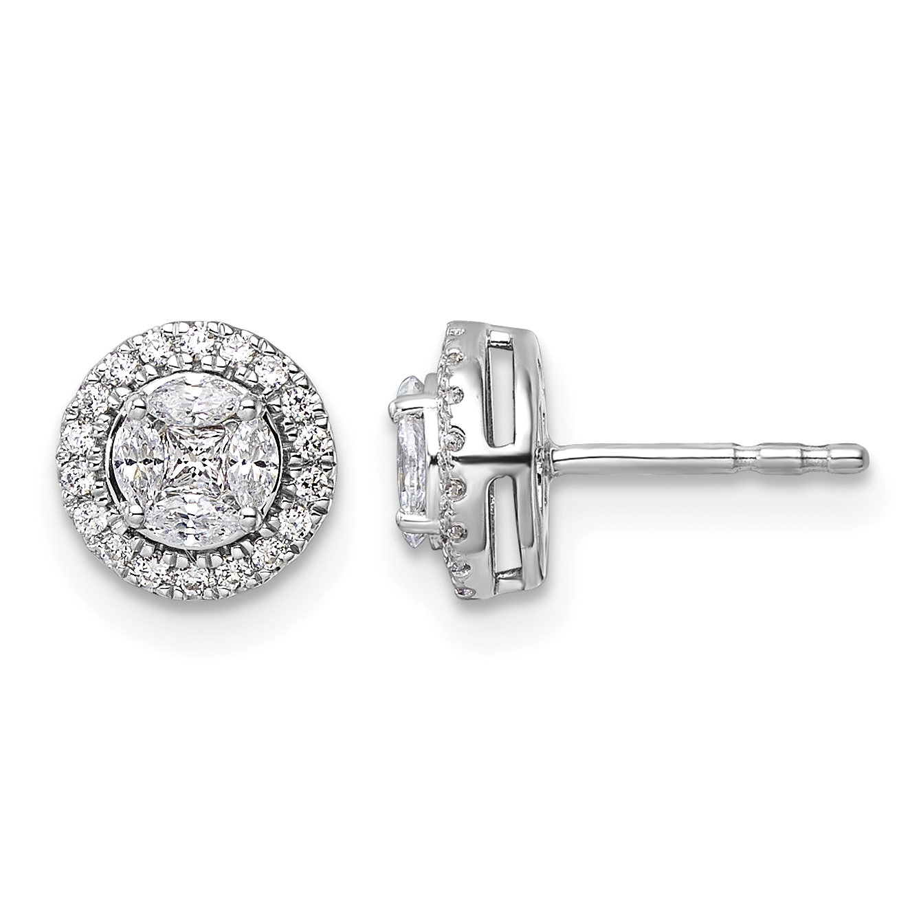 14k White Gold 1/2 carat Lab Grown Diamond VS/SI+ G+ Complete Round and Marquise Halo Post Earrings (EM10164-054-WLG)