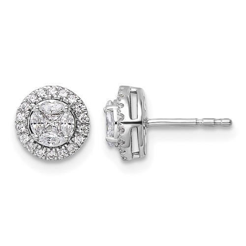 14K White Gold 0.50 Carat Lab Grown Diamond VS SI+ G+ Complete Round and Marquise Halo Post Earrings
