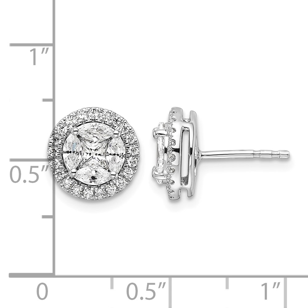 14k White Gold 1 carat Lab Grown Diamond VS/SI+ G+ Complete Round and Marquise Halo Post Earrings (EM10164-100-WLG)