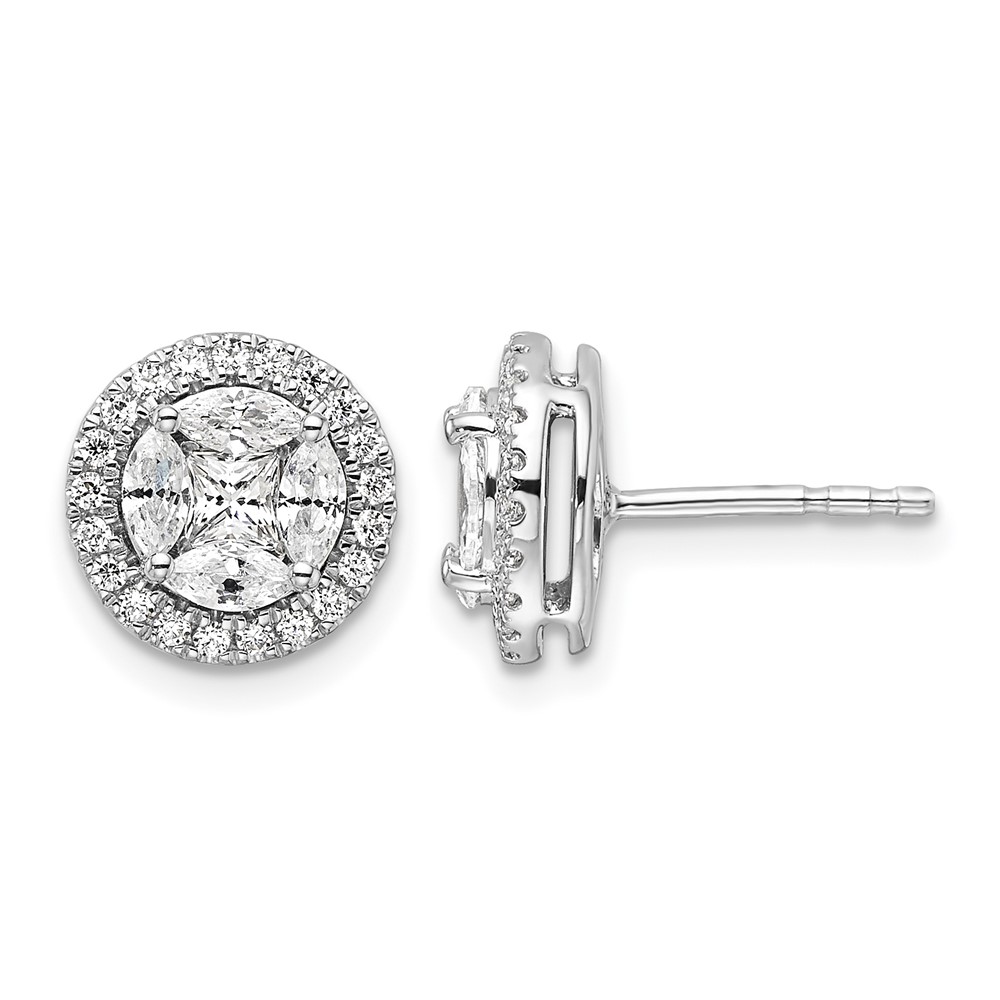14k White Gold 1 carat Lab Grown Diamond VS/SI+ G+ Complete Round and Marquise Halo Post Earrings (EM10164-100-WLG)