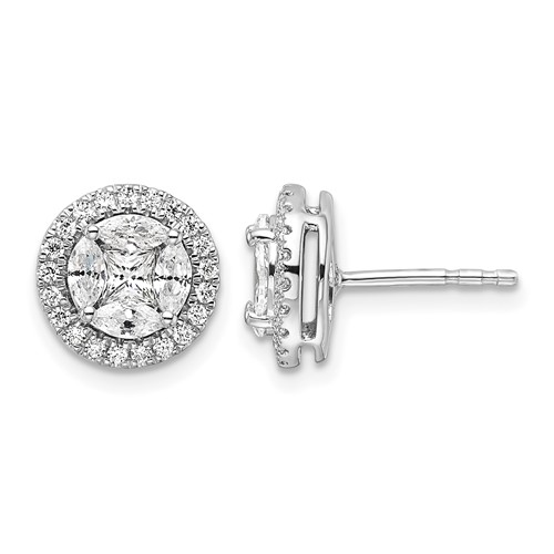14K White Gold 1 Carat Lab Grown Diamond VS SI+ G+ Complete Round and Marquise Halo Post Earrings