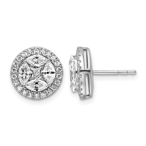 14K White Gold 1.50 Carat Lab Grown Diamond VS SI+ G+ Marquise Complete Halo Post Earrings