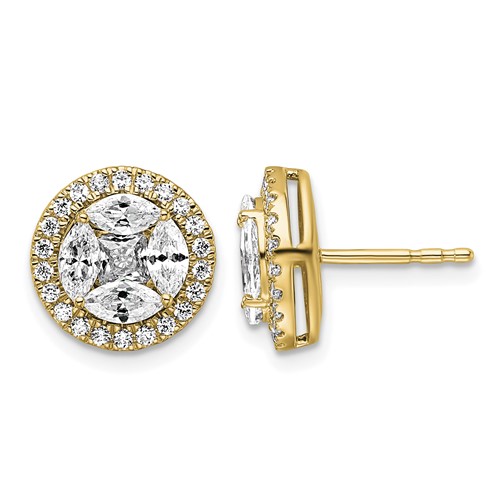 14K Yellow Gold 1.50 Carat Lab Grown Diamond VS+ F+ Marquise Complete Halo Post Earrings