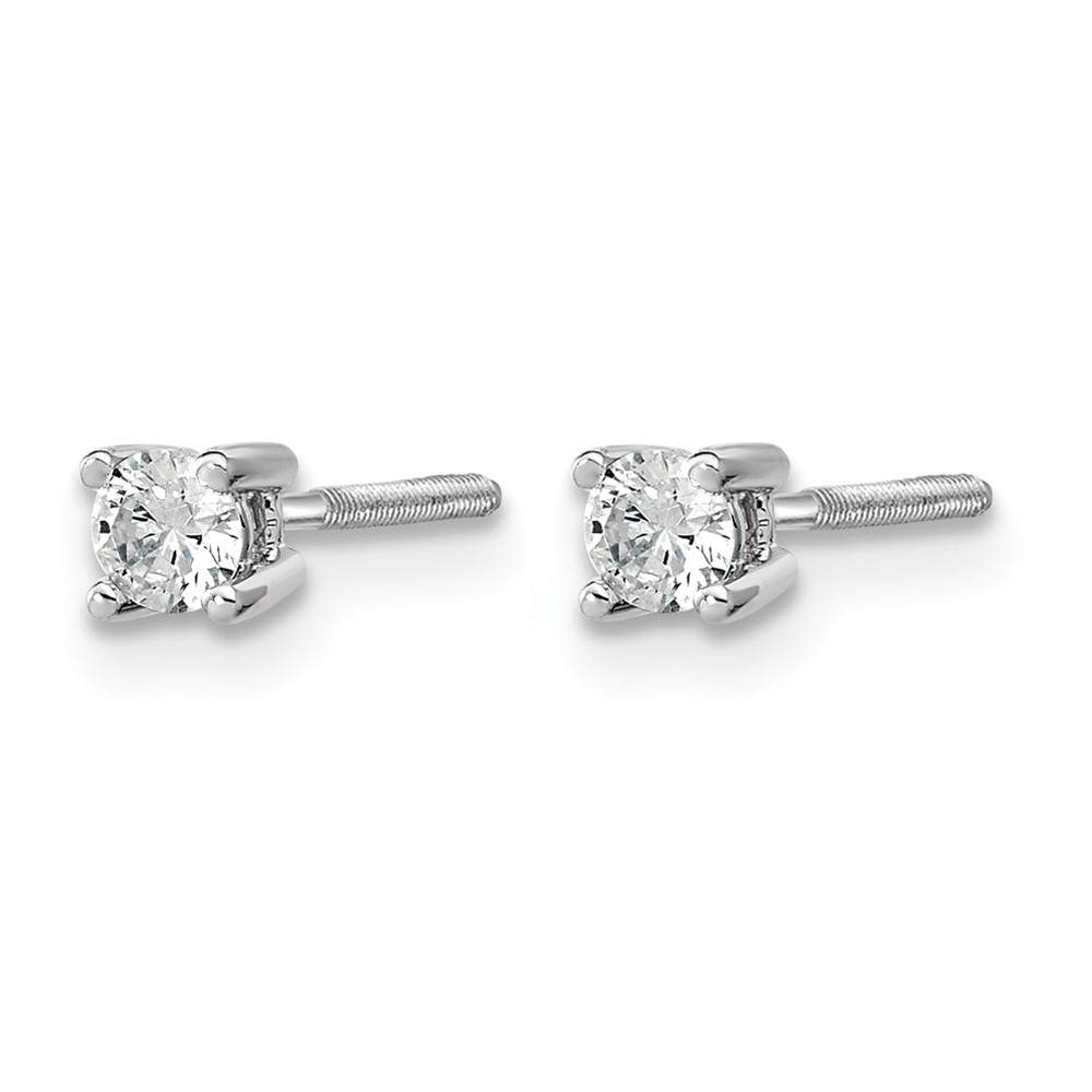 14k White Gold 1/5 ctw Lab Grown Diamond VS+ F+ Round 4 Prong Heavy Wt. Screwback Stud Earrings (EM1016S-020-WLD)