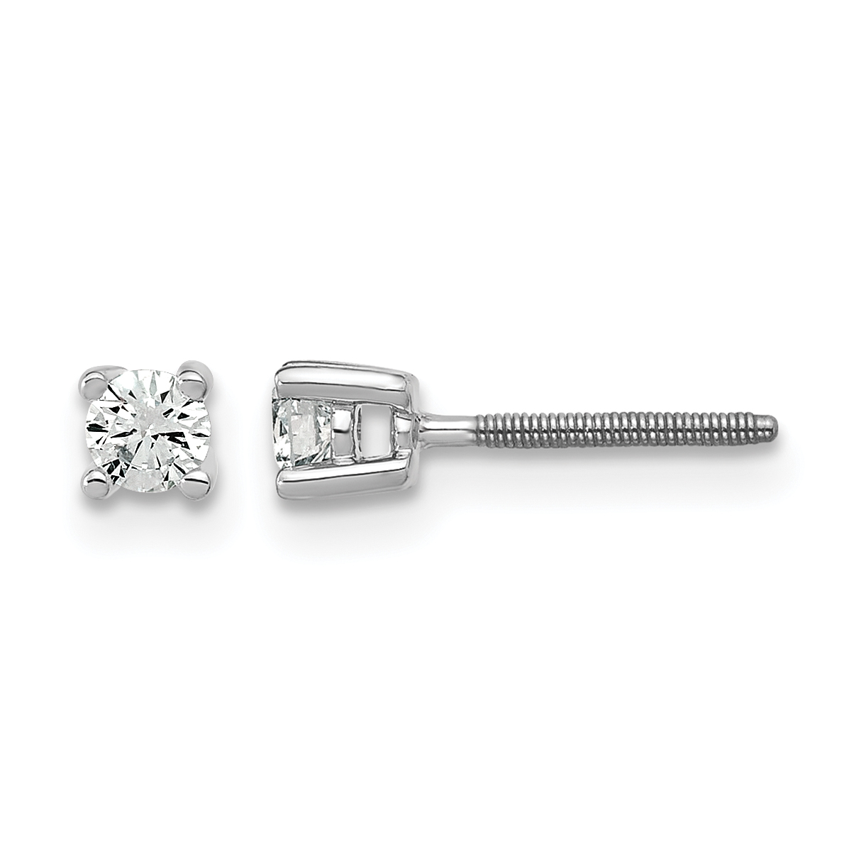 14k White Gold 1/5 ctw Lab Grown Diamond VS+ F+ Round 4 Prong Heavy Wt. Screwback Stud Earrings (EM1016S-020-WLD)