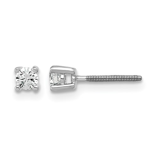 True Origin 14K White Gold 0.20 Carat Lab Grown Diamond VS+ F+ Round Four Prong Heavy Weight Screw Back Complete Stud Earrings