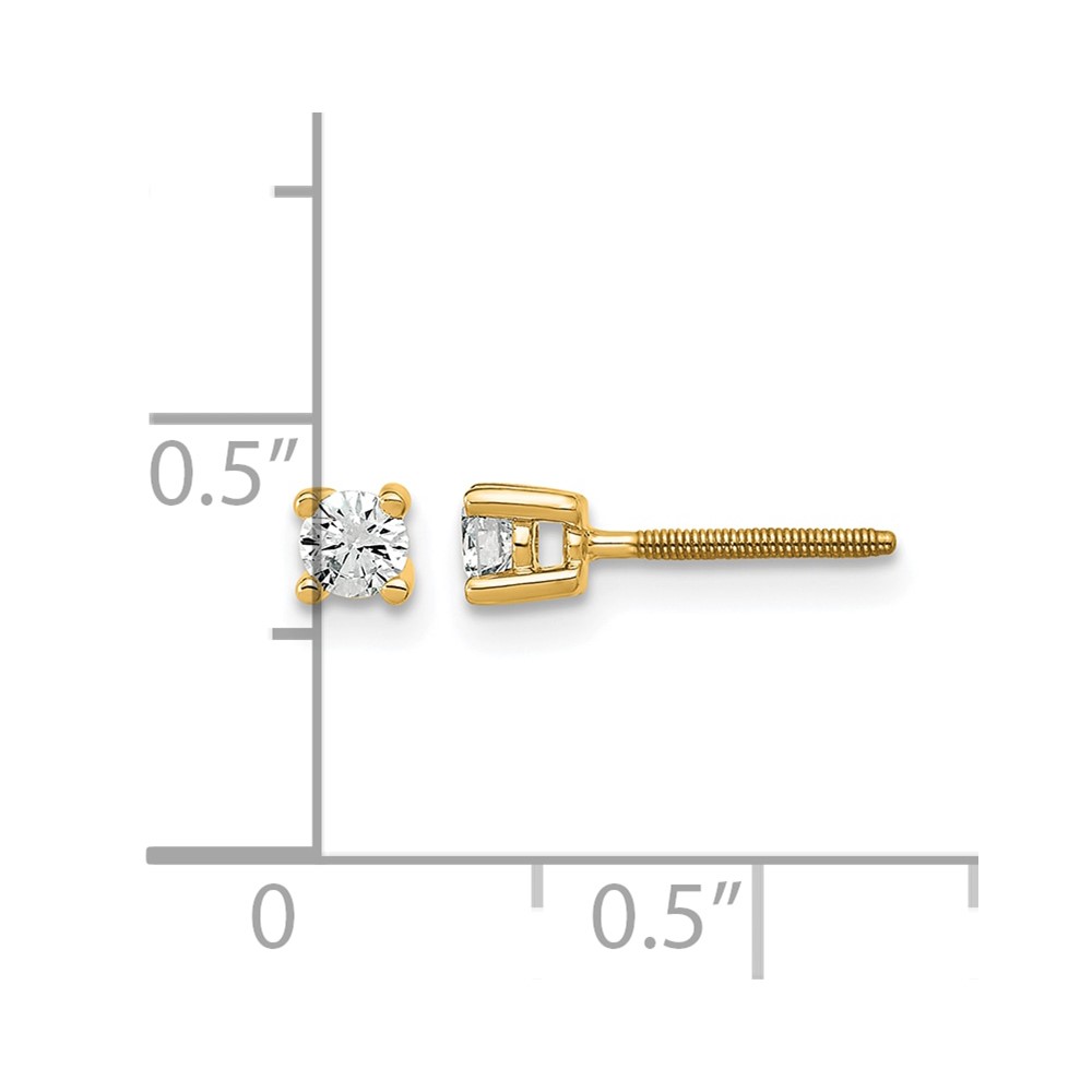14k Yellow Gold 1/5 ctw Lab Grown Diamond VS+ F+ Round 4 Prong Heavy Wt. Screwback Stud Earrings (EM1016S-020-LD)