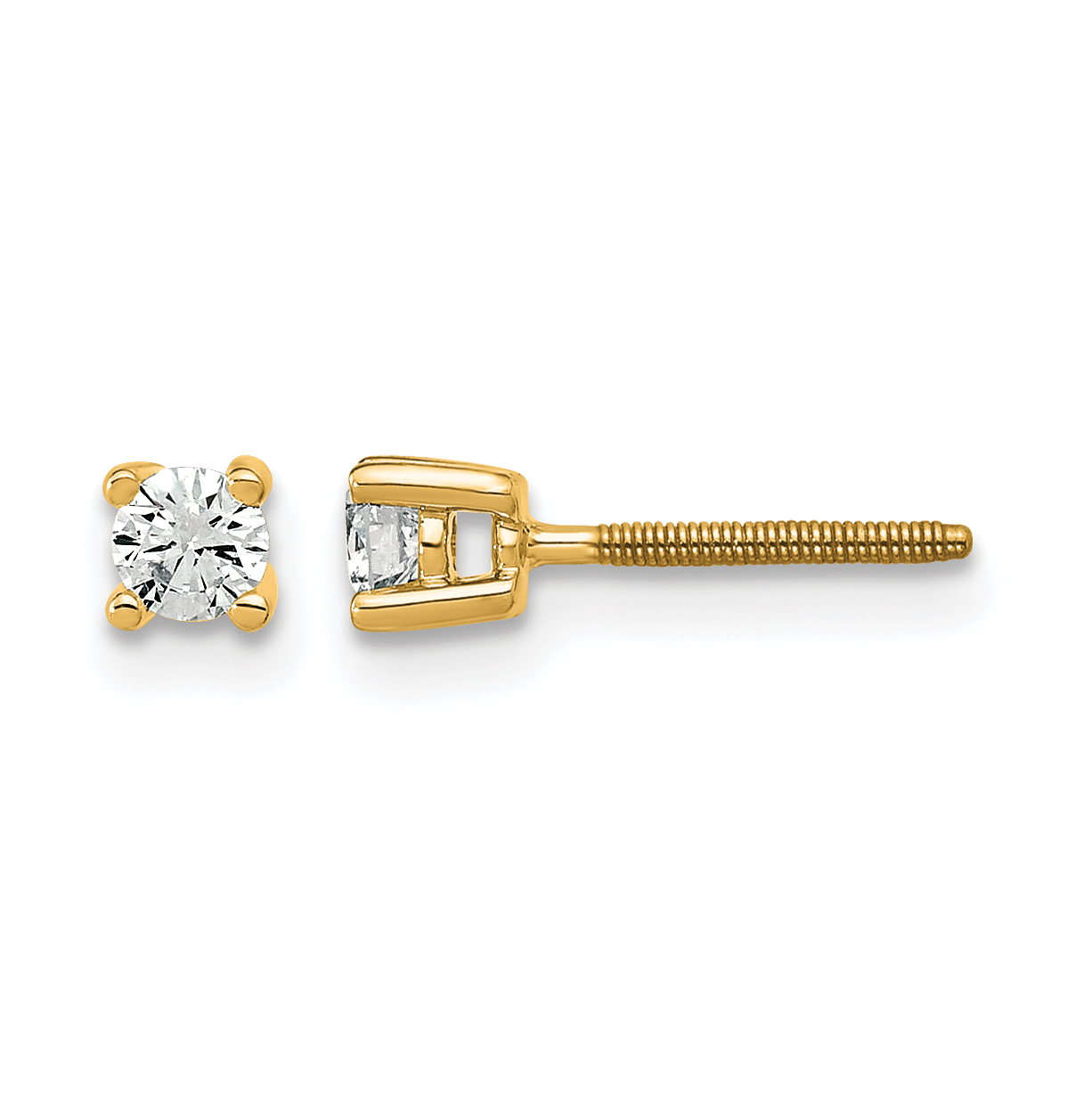 14k Yellow Gold 1/5 ctw Lab Grown Diamond VS+ F+ Round 4 Prong Heavy Wt. Screwback Stud Earrings (EM1016S-020-LD)