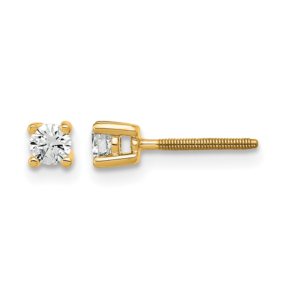 14k Yellow Gold 1/5 ctw Lab Grown Diamond VS+ F+ Round 4 Prong Heavy Wt. Screwback Stud Earrings (EM1016S-020-LD)