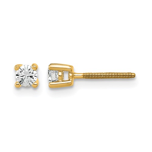 True Origin 14K Yellow Gold 0.20 Carat Lab Grown Diamond VS+ F+ Round Four Prong Heavy Weight Screw Back Complete Stud Earrings