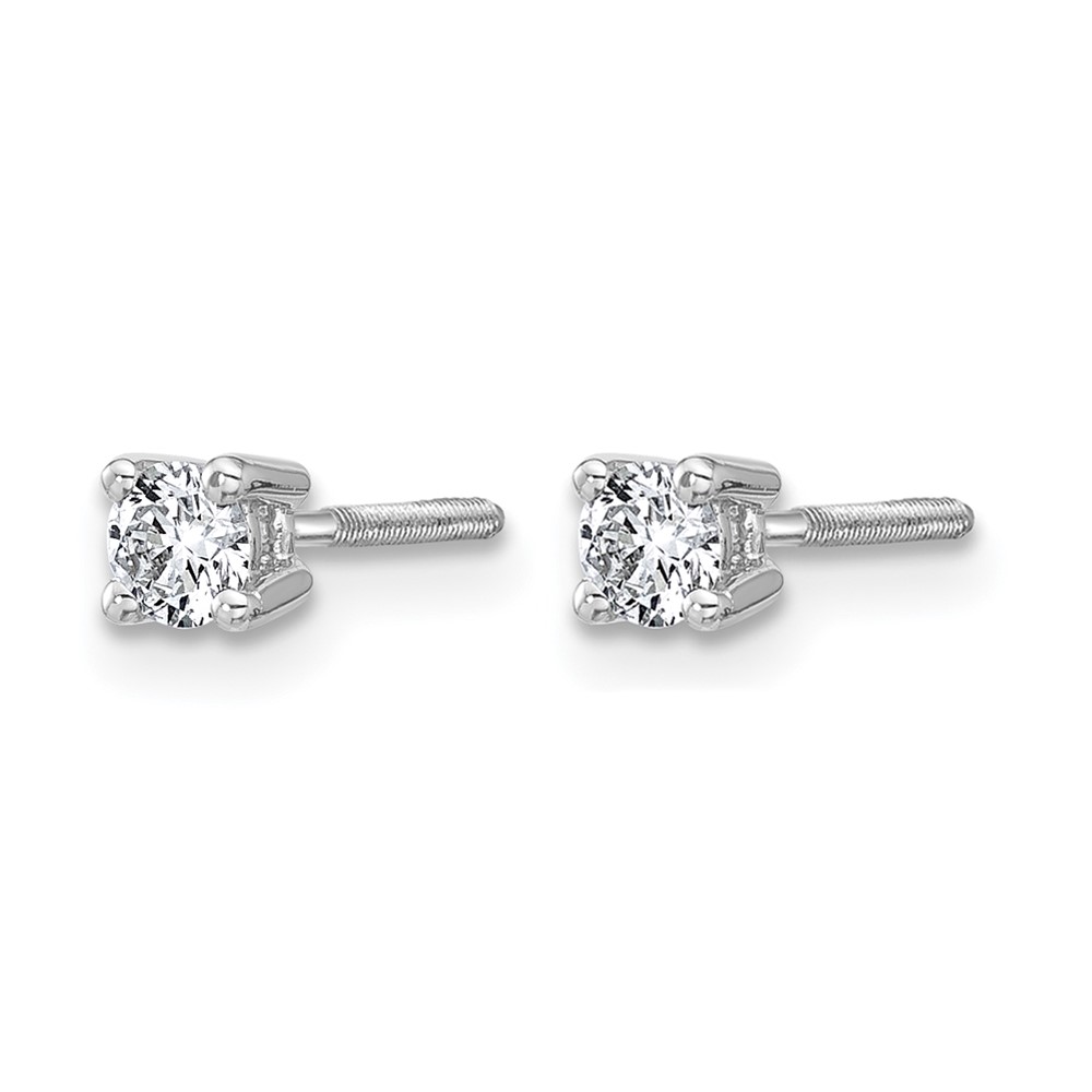 14k White Gold 1/4 ctw Lab Grown Diamond VS+ F+ Round 4 Prong Heavy Wt. Screwback Stud Earrings (EM1016S-025-WLD)