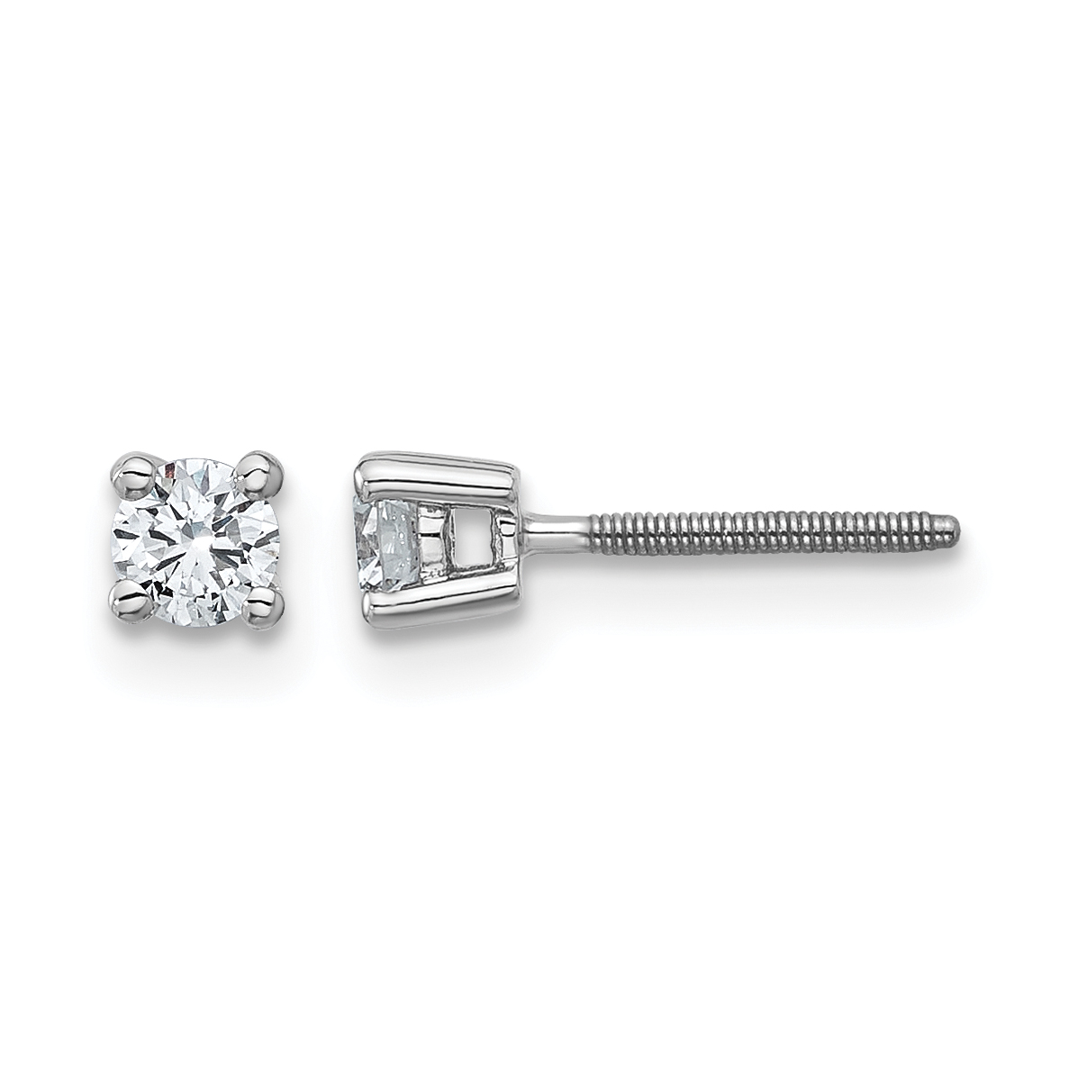 14k White Gold 1/4 ctw Lab Grown Diamond VS+ F+ Round 4 Prong Heavy Wt. Screwback Stud Earrings (EM1016S-025-WLD)