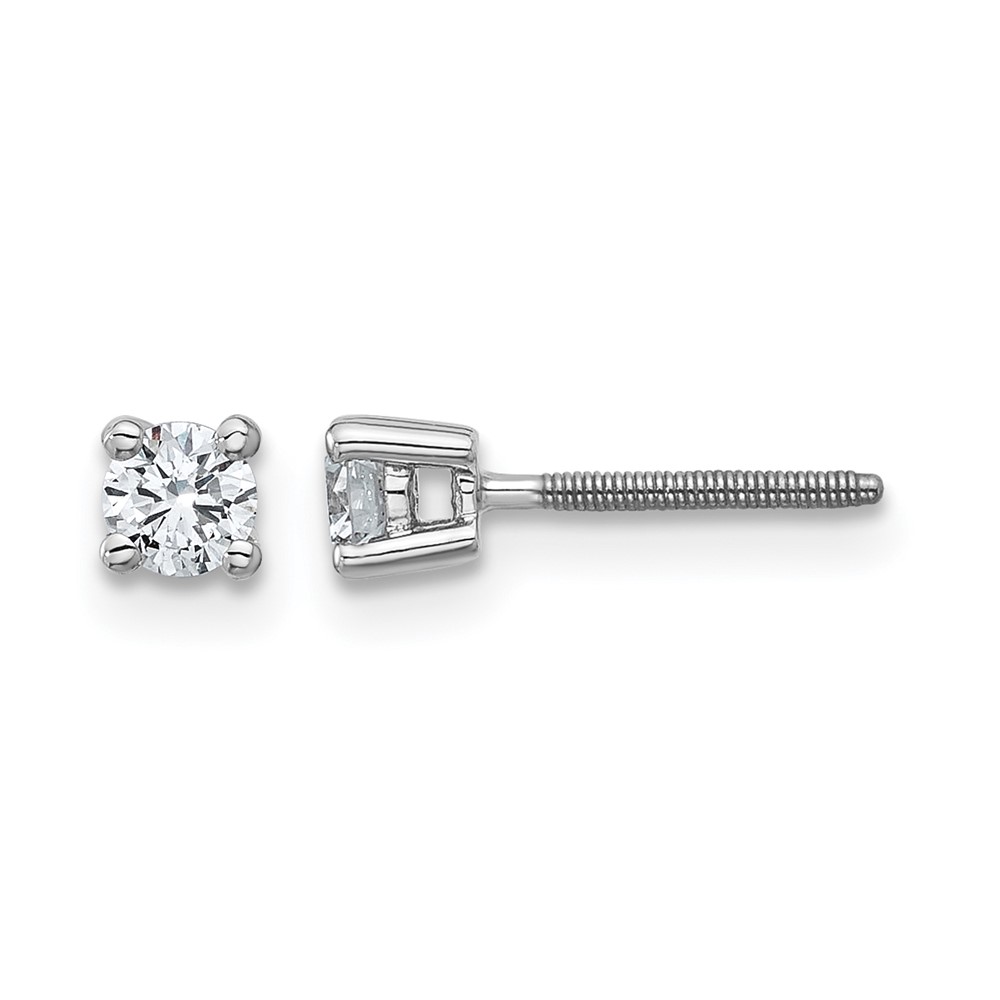 True Origin 14K White Gold 0.25 Carat Lab Grown Diamond VS+ F+ Round Four Prong Heavy Weight Screw Back Complete Stud Earrings