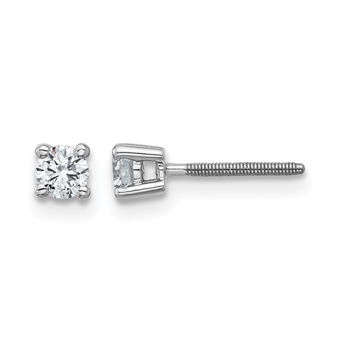 True Origin 14K White Gold 0.25 Carat Lab Grown Diamond VS+ F+ Round Four Prong Heavy Weight Screw Back Complete Stud Earrings