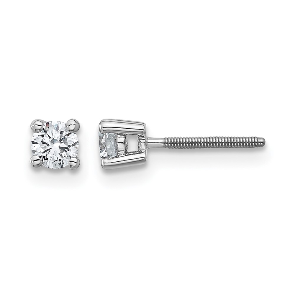 14k White Gold 1/3 ctw Lab Grown Diamond VS+ F+ Round 4 Prong Heavy Wt. Screwback Stud Earrings (EM1016S-033-WLD)
