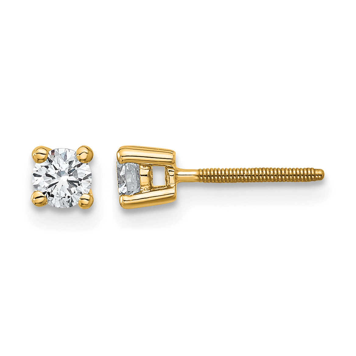 14k Yellow Gold 1/3 ctw Lab Grown Diamond VS+ F+ Round 4 Prong Heavy Wt. Screwback Stud Earrings (EM1016S-033-LD)