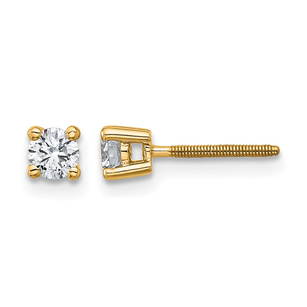 14k Yellow Gold 1/3 ctw Lab Grown Diamond VS+ F+ Round 4 Prong Heavy Wt. Screwback Stud Earrings (EM1016S-033-LD)