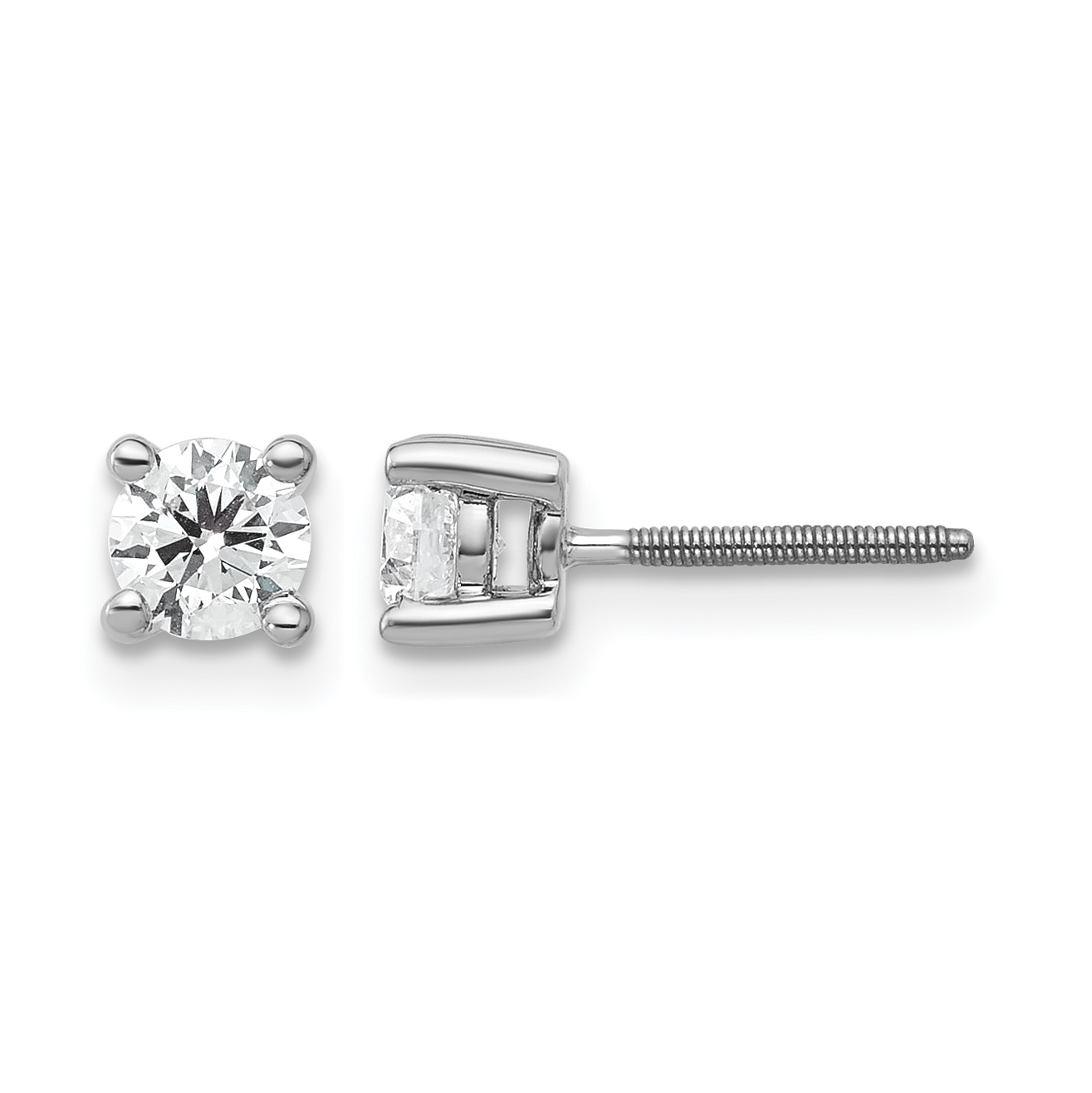 14k White Gold 1/2 ctw Lab Grown Diamond VS+ F+ Round 4 Prong Heavy Wt. Screwback Stud Earrings (EM1016S-050-WLD)