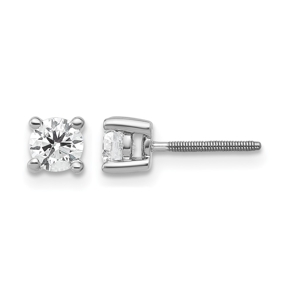 14k White Gold 1/2 ctw Lab Grown Diamond VS+ F+ Round 4 Prong Heavy Wt. Screwback Stud Earrings (EM1016S-050-WLD)