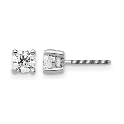 True Origin 14K White Gold 0.50 Carat Lab Grown Diamond VS+ F+ Round Four Prong Heavy Weight Screw Back Complete Stud Earrings
