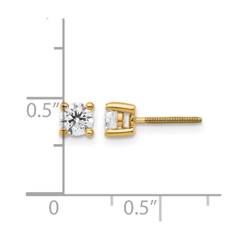 14k Yellow Gold 1/2 ctw Lab Grown Diamond VS+ F+ Round 4 Prong Heavy Wt. Screwback Stud Earrings (EM1016S-050-LD)