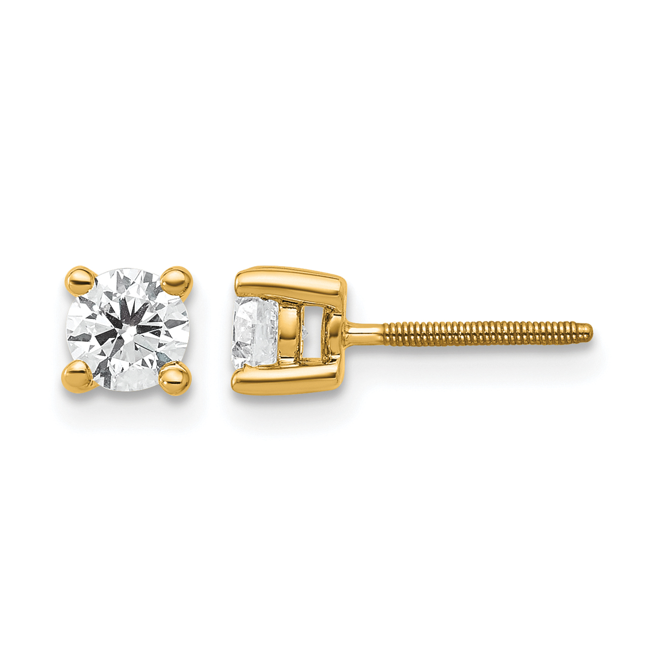 14k Yellow Gold 1/2 ctw Lab Grown Diamond VS+ F+ Round 4 Prong Heavy Wt. Screwback Stud Earrings (EM1016S-050-LD)