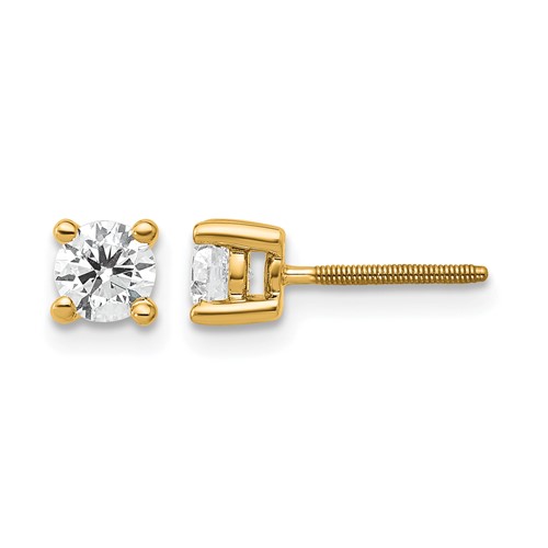 True Origin 14K Yellow Gold 0.50 Carat Lab Grown Diamond VS+ F+ Round Four Prong Heavy Weight Screw Back Complete Stud Earrings
