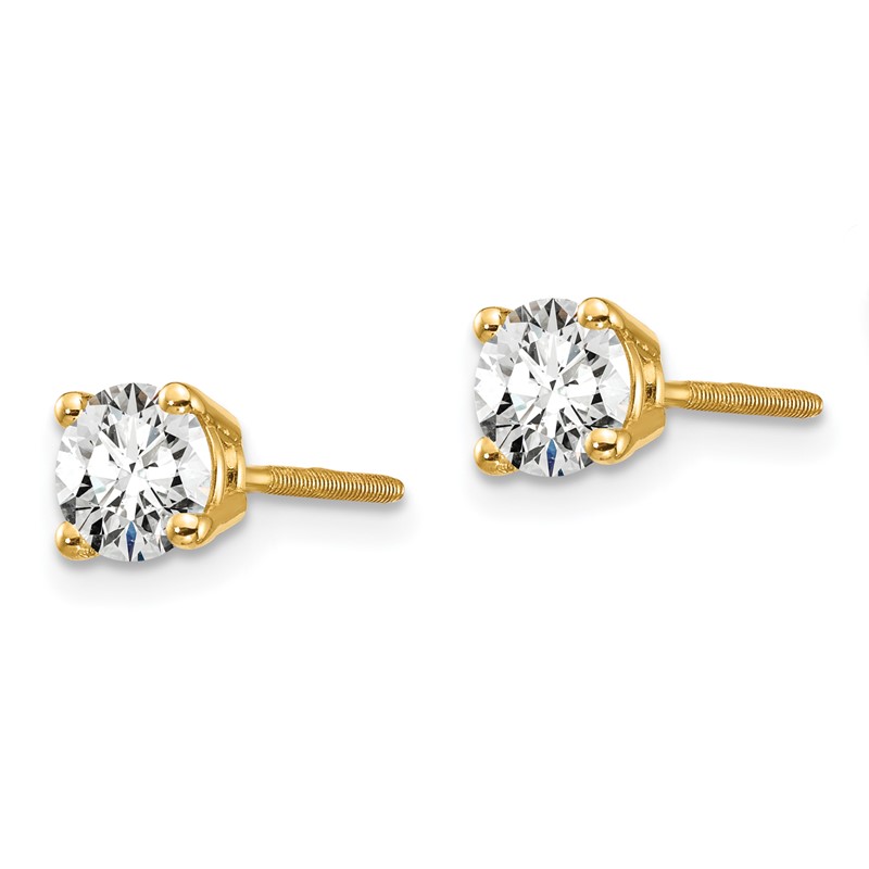 14k Yellow Gold 2/3 ctw Lab Grown Diamond VS+ F+ Round 4 Prong Heavy Wt. Screwback Stud Earrings