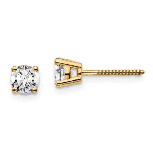True Origin 14K Yellow Gold 0.67 Carat Lab Grown Diamond VS+ F+ Round Four Prong Heavy Weight Screw Back Complete Stud Earrings